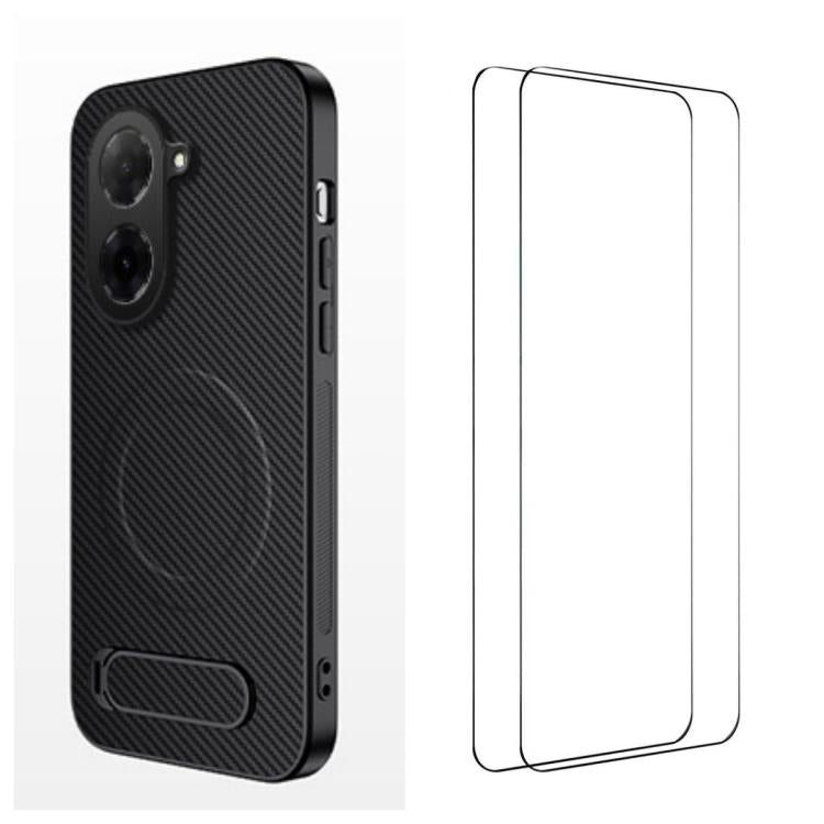 WANLONFENG Kickstand Carbon Fiber Texture Magnetic Phone Case with 2pcs Screen Films, For Redmi A7 Pro 171mm / Poco C85x 5G, For Redmi 15a 5G, For Redmi Turbo 5 Max / Poco X8 Pro Max 5G, For Redmi Turbo 5 5G / Poco X8 Pro 5G                            ...