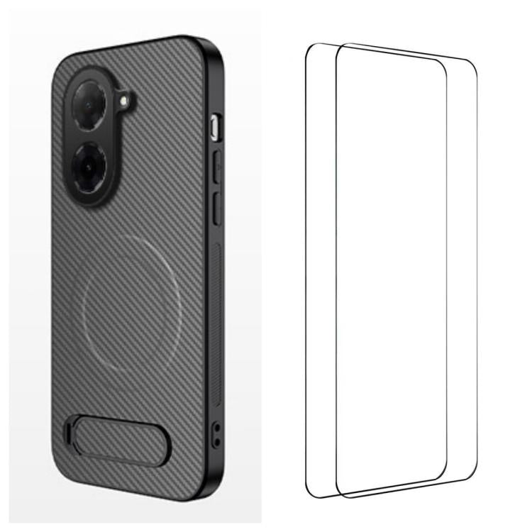 WANLONFENG Kickstand Carbon Fiber Texture Magnetic Phone Case with 2pcs Screen Films, For Redmi A7 Pro 171mm / Poco C85x 5G, For Redmi 15a 5G, For Redmi Turbo 5 Max / Poco X8 Pro Max 5G, For Redmi Turbo 5 5G / Poco X8 Pro 5G                            ...