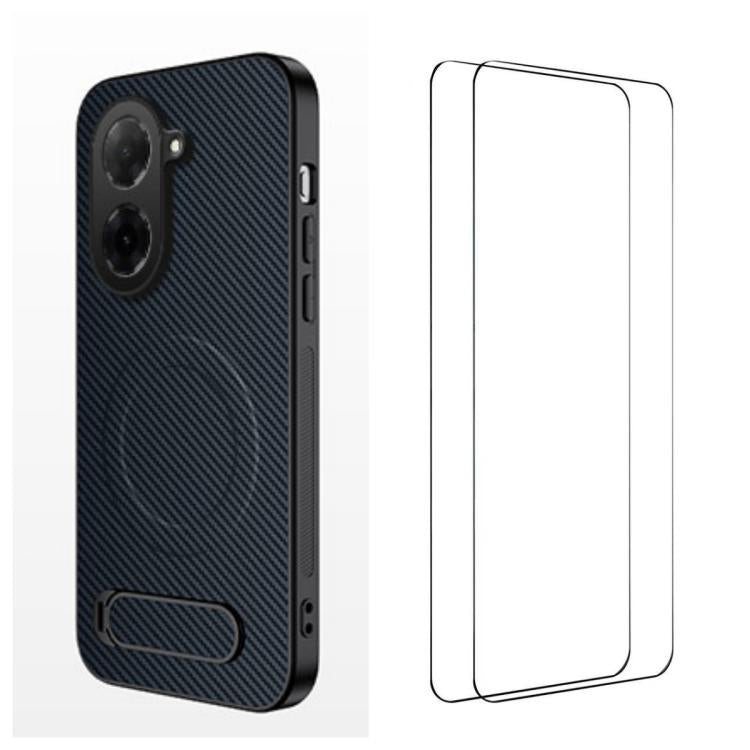 WANLONFENG Kickstand Carbon Fiber Texture Magnetic Phone Case with 2pcs Screen Films, For Redmi A7 Pro 171mm / Poco C85x 5G, For Redmi 15a 5G, For Redmi Turbo 5 Max / Poco X8 Pro Max 5G, For Redmi Turbo 5 5G / Poco X8 Pro 5G                            ...