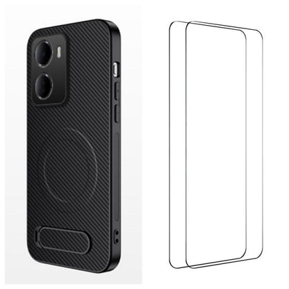 WANLONFENG Kickstand Carbon Fiber Texture Magnetic Phone Case with 2pcs Screen Films, For Redmi A7 Pro 171mm / Poco C85x 5G, For Redmi 15a 5G, For Redmi Turbo 5 Max / Poco X8 Pro Max 5G, For Redmi Turbo 5 5G / Poco X8 Pro 5G                            ...