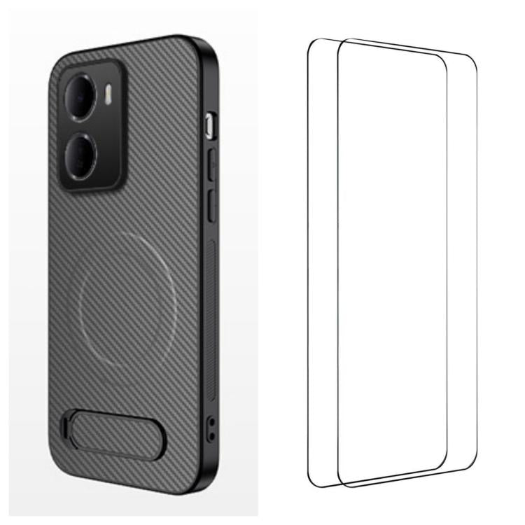WANLONFENG Kickstand Carbon Fiber Texture Magnetic Phone Case with 2pcs Screen Films, For Redmi A7 Pro 171mm / Poco C85x 5G, For Redmi 15a 5G, For Redmi Turbo 5 Max / Poco X8 Pro Max 5G, For Redmi Turbo 5 5G / Poco X8 Pro 5G                            ...