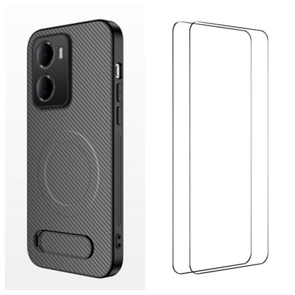 WANLONFENG Kickstand Carbon Fiber Texture Magnetic Phone Case with 2pcs Screen Films, For Redmi A7 Pro 171mm / Poco C85x 5G, For Redmi 15a 5G, For Redmi Turbo 5 Max / Poco X8 Pro Max 5G, For Redmi Turbo 5 5G / Poco X8 Pro 5G                            ...