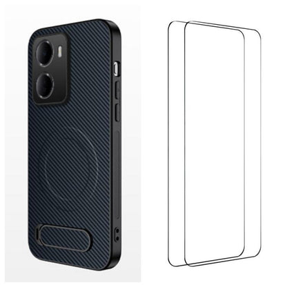 WANLONFENG Kickstand Carbon Fiber Texture Magnetic Phone Case with 2pcs Screen Films, For Redmi A7 Pro 171mm / Poco C85x 5G, For Redmi 15a 5G, For Redmi Turbo 5 Max / Poco X8 Pro Max 5G, For Redmi Turbo 5 5G / Poco X8 Pro 5G                            ...
