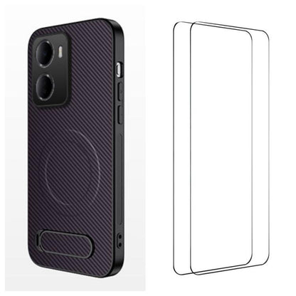WANLONFENG Kickstand Carbon Fiber Texture Magnetic Phone Case with 2pcs Screen Films, For Redmi A7 Pro 171mm / Poco C85x 5G, For Redmi 15a 5G, For Redmi Turbo 5 Max / Poco X8 Pro Max 5G, For Redmi Turbo 5 5G / Poco X8 Pro 5G                            ...