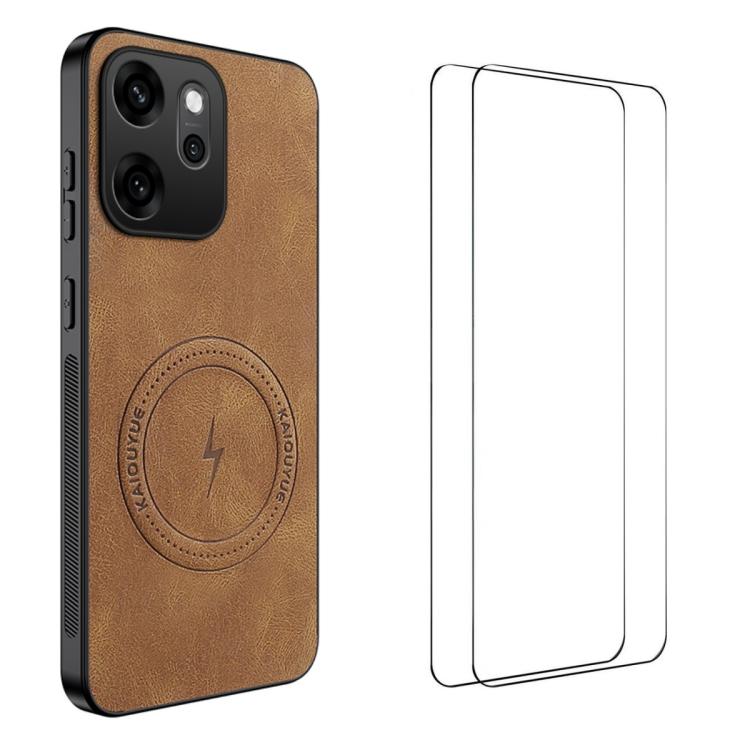 WANLONFENG Nappa Texture Magnetic Phone Case with 2pcs Screen Films, For OPPO Find X9 Ultra, For OPPO Reno15 Pro Max 5G Global, For OPPO Reno15 Pro 5G Global, For OPPO Reno15 5G Global, For OPPO Find X9 5G, For OPPO Find X9 Pro 5G