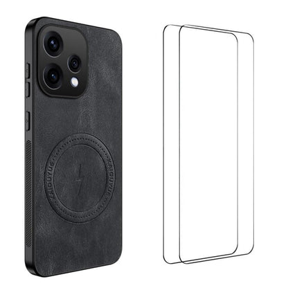 WANLONFENG Nappa Texture Magnetic Phone Case with 2pcs Screen Films, For OPPO Find X9 Ultra, For OPPO Reno15 Pro Max 5G Global, For OPPO Reno15 Pro 5G Global, For OPPO Reno15 5G Global, For OPPO Find X9 5G, For OPPO Find X9 Pro 5G