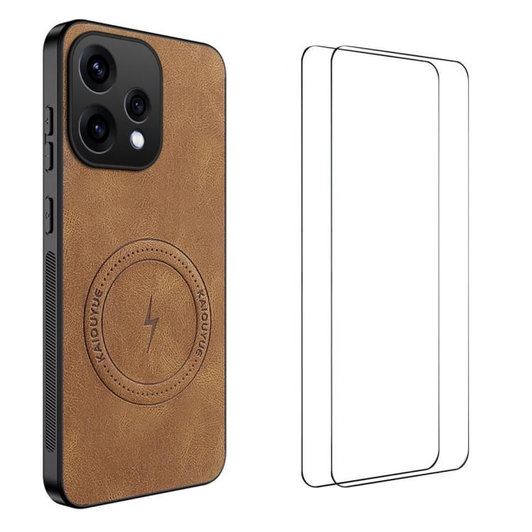 WANLONFENG Nappa Texture Magnetic Phone Case with 2pcs Screen Films, For OPPO Find X9 Ultra, For OPPO Reno15 Pro Max 5G Global, For OPPO Reno15 Pro 5G Global, For OPPO Reno15 5G Global, For OPPO Find X9 5G, For OPPO Find X9 Pro 5G