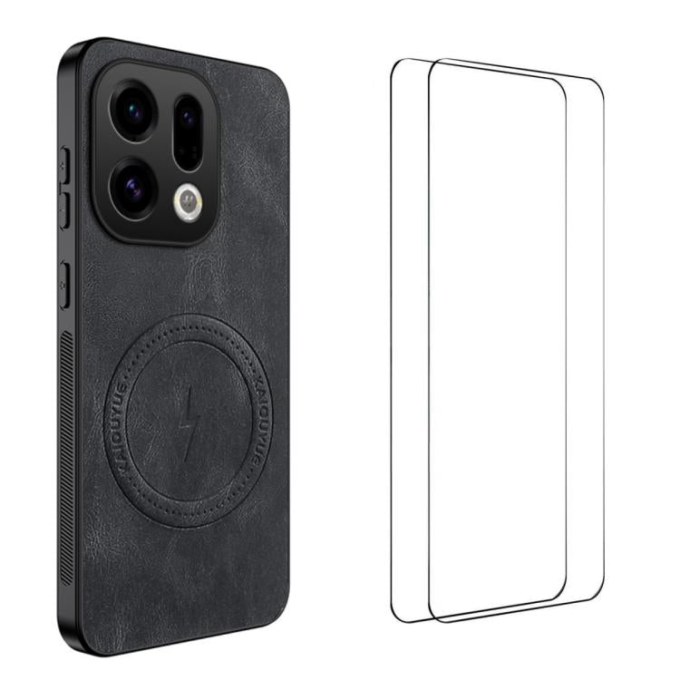 WANLONFENG Nappa Texture Magnetic Phone Case with 2pcs Screen Films, For OPPO Find X9 Ultra, For OPPO Reno15 Pro Max 5G Global, For OPPO Reno15 Pro 5G Global, For OPPO Reno15 5G Global, For OPPO Find X9 5G, For OPPO Find X9 Pro 5G