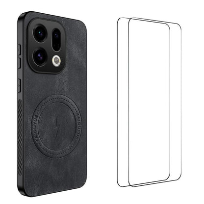 WANLONFENG Nappa Texture Magnetic Phone Case with 2pcs Screen Films, For OPPO Find X9 Ultra, For OPPO Reno15 Pro Max 5G Global, For OPPO Reno15 Pro 5G Global, For OPPO Reno15 5G Global, For OPPO Find X9 5G, For OPPO Find X9 Pro 5G