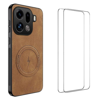 WANLONFENG Nappa Texture Magnetic Phone Case with 2pcs Screen Films, For OPPO Reno15 Pro Max 5G Global, For OPPO Reno15 Pro 5G Global, For OPPO Reno15 5G Global, For OPPO Find X9 5G, For OPPO Find X9 Pro 5G