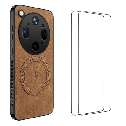 WANLONFENG Nappa Texture Magnetic Phone Case with 2pcs Screen Films, For OPPO Find X9 Ultra, For OPPO Reno15 Pro Max 5G Global, For OPPO Reno15 Pro 5G Global, For OPPO Reno15 5G Global, For OPPO Find X9 5G, For OPPO Find X9 Pro 5G