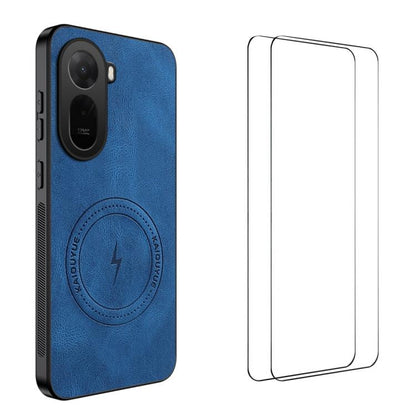 WANLONFENG Nappa Texture Magnetic Phone Case with 2pcs Screen Films, For Redmi A7 Pro 171mm / Poco C85x 5G, For Redmi Turbo 5 Max / Poco X8 Pro Max, For Redmi Turbo 5 5G / Poco X8 Pro 5G, For Redmi Note 15 Pro+ 5G Global 163.3mm                        ...