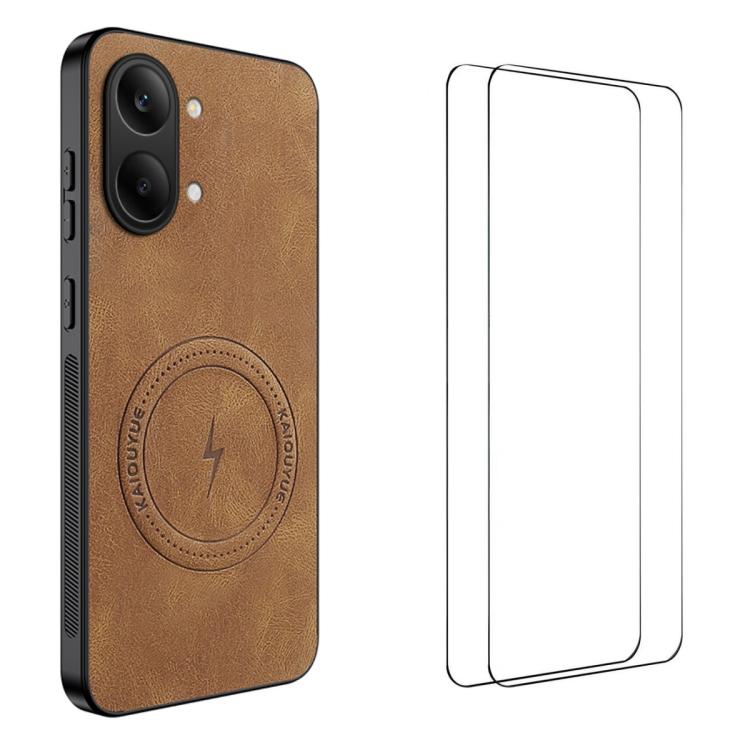 WANLONFENG Nappa Texture Magnetic Phone Case with 2pcs Screen Films, For Redmi A7 Pro 171mm / Poco C85x 5G, For Redmi Turbo 5 Max / Poco X8 Pro Max, For Redmi Turbo 5 5G / Poco X8 Pro 5G, For Redmi Note 15 Pro+ 5G Global 163.3mm                        ...