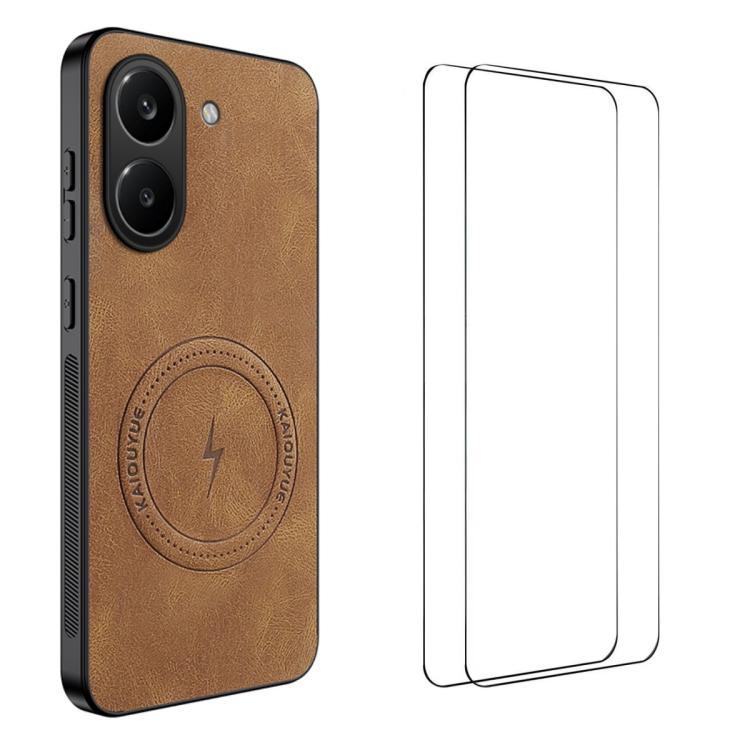 WANLONFENG Nappa Texture Magnetic Phone Case with 2pcs Screen Films, For Redmi A7 Pro 171mm / Poco C85x 5G, For Redmi Turbo 5 Max / Poco X8 Pro Max, For Redmi Turbo 5 5G / Poco X8 Pro 5G, For Redmi Note 15 Pro+ 5G Global 163.3mm                        ...