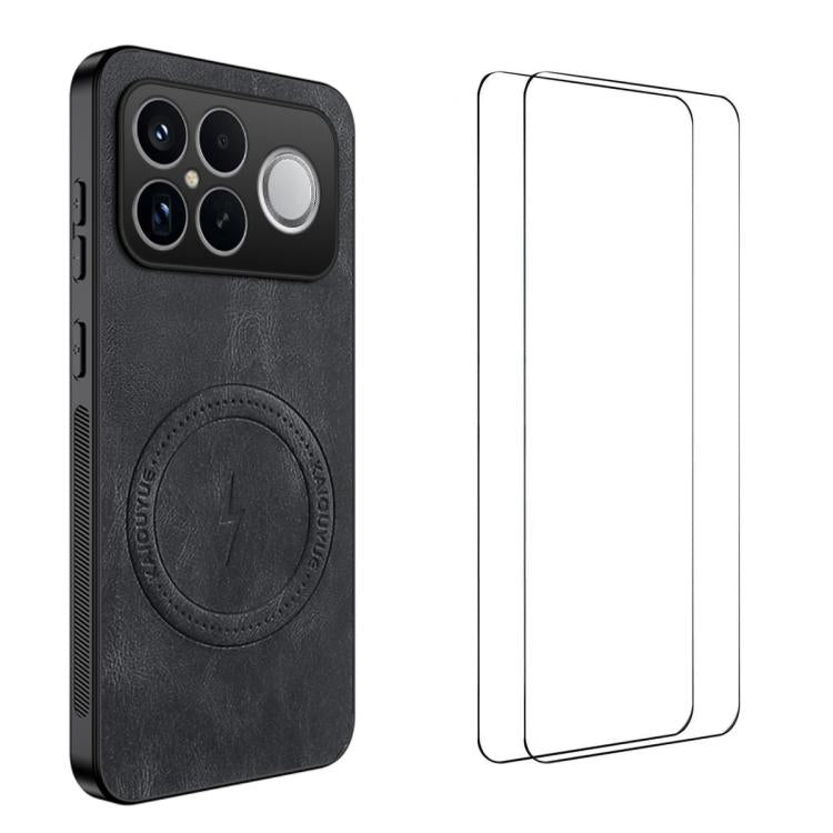 WANLONFENG Nappa Texture Magnetic Phone Case with 2pcs Screen Films, For Redmi A7 Pro 171mm / Poco C85x 5G, For Redmi Turbo 5 Max / Poco X8 Pro Max, For Redmi Turbo 5 5G / Poco X8 Pro 5G, For Redmi Note 15 Pro+ 5G Global 163.3mm                        ...