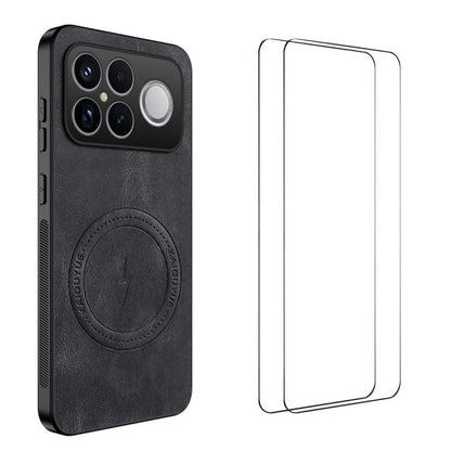 WANLONFENG Nappa Texture Magnetic Phone Case with 2pcs Screen Films, For Redmi A7 Pro 171mm / Poco C85x 5G, For Redmi Turbo 5 Max / Poco X8 Pro Max, For Redmi Turbo 5 5G / Poco X8 Pro 5G, For Redmi Note 15 Pro+ 5G Global 163.3mm                        ...
