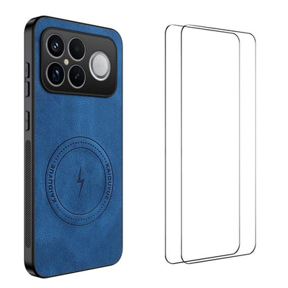 WANLONFENG Nappa Texture Magnetic Phone Case with 2pcs Screen Films, For Redmi A7 Pro 171mm / Poco C85x 5G, For Redmi Turbo 5 Max / Poco X8 Pro Max, For Redmi Turbo 5 5G / Poco X8 Pro 5G, For Redmi Note 15 Pro+ 5G Global 163.3mm                        ...