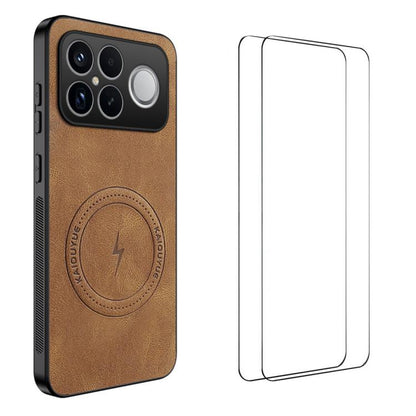 WANLONFENG Nappa Texture Magnetic Phone Case with 2pcs Screen Films, For Redmi A7 Pro 171mm / Poco C85x 5G, For Redmi Turbo 5 Max / Poco X8 Pro Max, For Redmi Turbo 5 5G / Poco X8 Pro 5G, For Redmi Note 15 Pro+ 5G Global 163.3mm                        ...