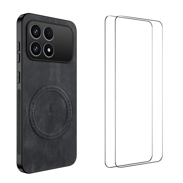 WANLONFENG Nappa Texture Magnetic Phone Case with 2pcs Screen Films, For Redmi A7 Pro 171mm / Poco C85x 5G, For Redmi Turbo 5 Max / Poco X8 Pro Max, For Redmi Turbo 5 5G / Poco X8 Pro 5G, For Redmi Note 15 Pro+ 5G Global 163.3mm                        ...