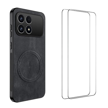 WANLONFENG Nappa Texture Magnetic Phone Case with 2pcs Screen Films, For Redmi A7 Pro 171mm / Poco C85x 5G, For Redmi Turbo 5 Max / Poco X8 Pro Max, For Redmi Turbo 5 5G / Poco X8 Pro 5G, For Redmi Note 15 Pro+ 5G Global 163.3mm                        ...