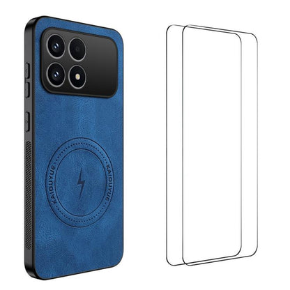 WANLONFENG Nappa Texture Magnetic Phone Case with 2pcs Screen Films, For Redmi A7 Pro 171mm / Poco C85x 5G, For Redmi Turbo 5 Max / Poco X8 Pro Max, For Redmi Turbo 5 5G / Poco X8 Pro 5G, For Redmi Note 15 Pro+ 5G Global 163.3mm                        ...