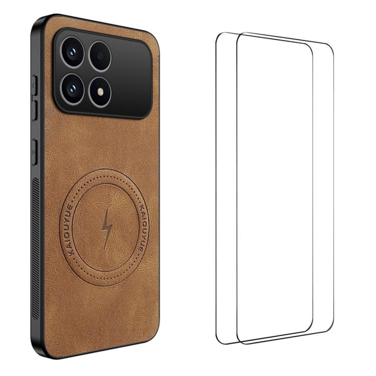 WANLONFENG Nappa Texture Magnetic Phone Case with 2pcs Screen Films, For Redmi A7 Pro 171mm / Poco C85x 5G, For Redmi Turbo 5 Max / Poco X8 Pro Max, For Redmi Turbo 5 5G / Poco X8 Pro 5G, For Redmi Note 15 Pro+ 5G Global 163.3mm                        ...