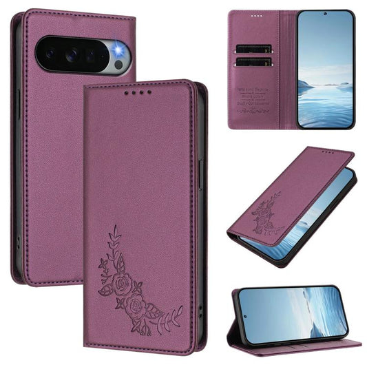 Peony Embossed Magnetic RFID Vegan Leather Phone Case, For Google Pixel 11 Pro XL, For Google Pixel 11 Pro / 11, For Google Pixel 10a, For Google Pixel 10 Pro XL / 9 Pro XL, For Google Pixel 10 / 10 Pro / 9 / 9 Pro, For Google Pixel 9a