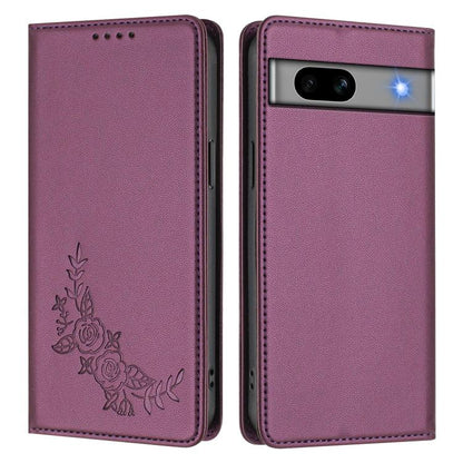Peony Embossed Magnetic RFID Vegan Leather Phone Case, For Google Pixel 7a