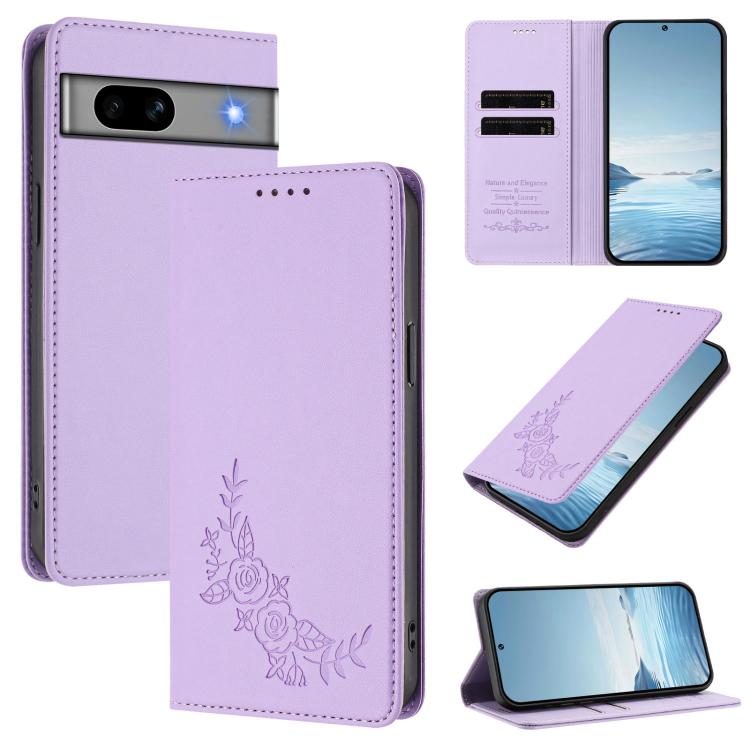 Peony Embossed Magnetic RFID Vegan Leather Phone Case, For Google Pixel 7a