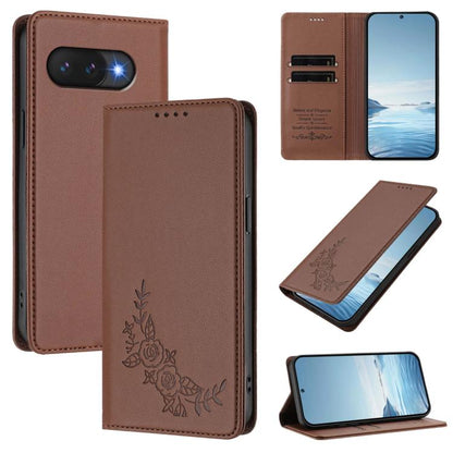Peony Embossed Magnetic RFID Vegan Leather Phone Case, For Google Pixel 11 Pro XL, For Google Pixel 11 Pro / 11, For Google Pixel 10a, For Google Pixel 10 Pro XL / 9 Pro XL, For Google Pixel 10 / 10 Pro / 9 / 9 Pro, For Google Pixel 9a                 ...