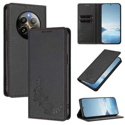 Peony Embossed Magnetic RFID Vegan Leather Phone Case, For Realme 13 5G / 12 5G / 12x / 12x India, For Realme 13+, For Realme 13 4G / 12 4G / 12+ / Narzo 70 / P1, For Realme 13 Pro / 13 Pro+, For Realme GT 6 / GT 6T, For Realme C67 4G / 12 Lite        ...