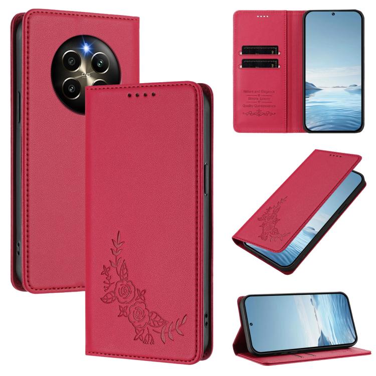Peony Embossed Magnetic RFID Vegan Leather Phone Case, For Realme 13 5G / 12 5G / 12x / 12x India, For Realme 13+, For Realme 13 4G / 12 4G / 12+ / Narzo 70 / P1, For Realme 13 Pro / 13 Pro+, For Realme GT 6 / GT 6T, For Realme C67 4G / 12 Lite        ...