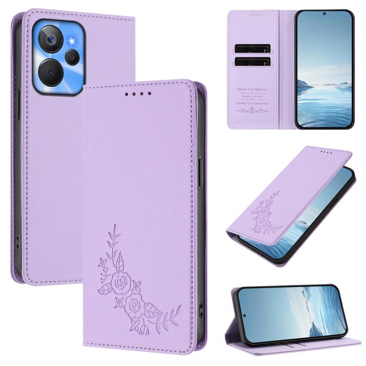 Peony Embossed Magnetic RFID Vegan Leather Phone Case, For Realme 11 4G, For Realme GT5 / GT5 240W, For Realme Narzo 60 Pro, For Realme C65 4G, For Realme C55 / Narzo N55, For Realme 10T / 10s, For Realme GT3 / GT Neo 5 240W