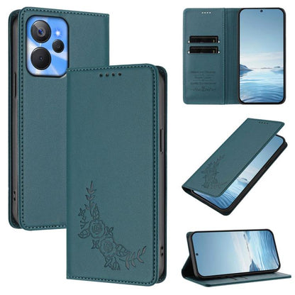 Peony Embossed Magnetic RFID Vegan Leather Phone Case, For Realme 11 4G, For Realme GT5 / GT5 240W, For Realme Narzo 60 Pro, For Realme C65 4G, For Realme C55 / Narzo N55, For Realme 10T / 10s, For Realme GT3 / GT Neo 5 240W