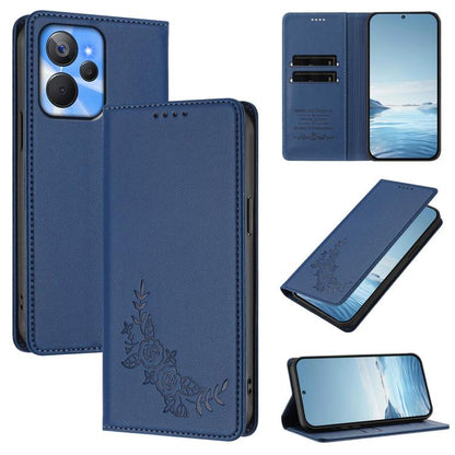 Peony Embossed Magnetic RFID Vegan Leather Phone Case, For Realme 11 4G, For Realme GT5 / GT5 240W, For Realme Narzo 60 Pro, For Realme C65 4G, For Realme C55 / Narzo N55, For Realme 10T / 10s, For Realme GT3 / GT Neo 5 240W