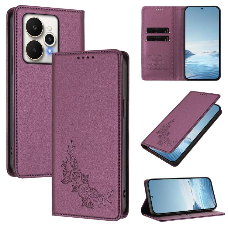 Peony Embossed Magnetic RFID Vegan Leather Phone Case, For Realme C71 India / Note 70 / Note 70T 4G, For Realme C85 Pro 4G, For Realme P4 Pro 5G, For Realme P4 5G, For Realme 15T 5G, For Realme C63 4G / C61 / C61 India / Note 60                        ...