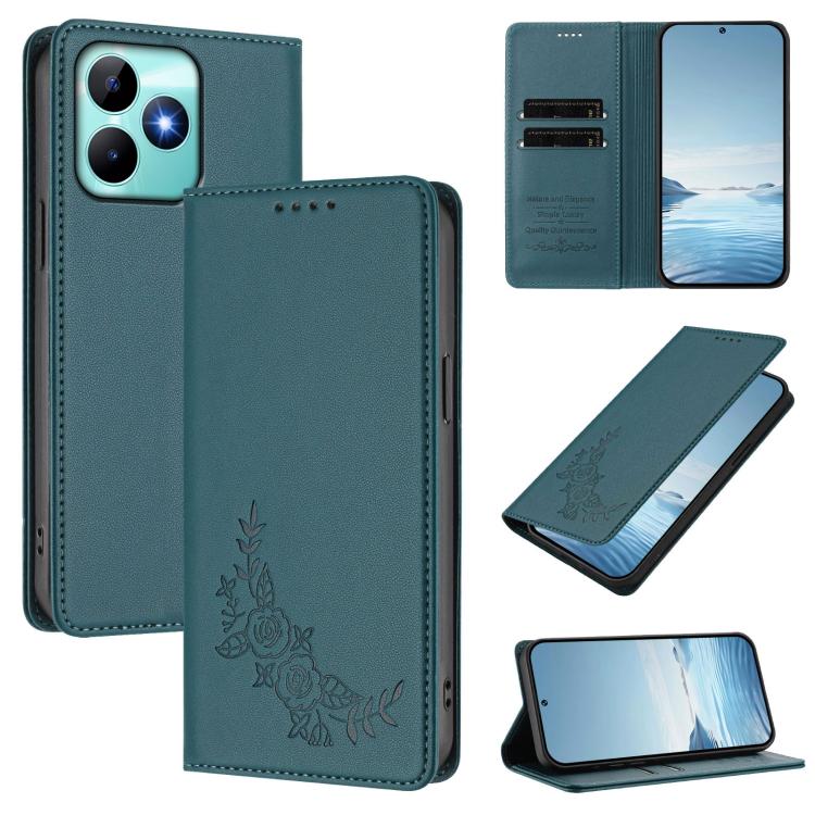 Peony Embossed Magnetic RFID Vegan Leather Phone Case, For Realme 13 5G / 12 5G / 12x / 12x India, For Realme 13+, For Realme 13 4G / 12 4G / 12+ / Narzo 70 / P1, For Realme 13 Pro / 13 Pro+, For Realme GT 6 / GT 6T, For Realme C67 4G / 12 Lite        ...