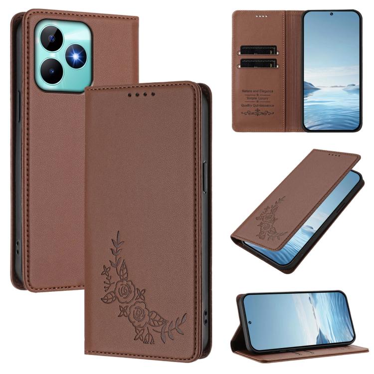 Peony Embossed Magnetic RFID Vegan Leather Phone Case, For Realme 13 5G / 12 5G / 12x / 12x India, For Realme 13+, For Realme 13 4G / 12 4G / 12+ / Narzo 70 / P1, For Realme 13 Pro / 13 Pro+, For Realme GT 6 / GT 6T, For Realme C67 4G / 12 Lite        ...