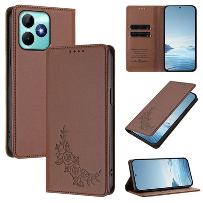 Peony Embossed Magnetic RFID Vegan Leather Phone Case, For Realme 13 5G / 12 5G / 12x / 12x India, For Realme 13+, For Realme 13 4G / 12 4G / 12+ / Narzo 70 / P1, For Realme 13 Pro / 13 Pro+, For Realme GT 6 / GT 6T, For Realme C67 4G / 12 Lite        ...