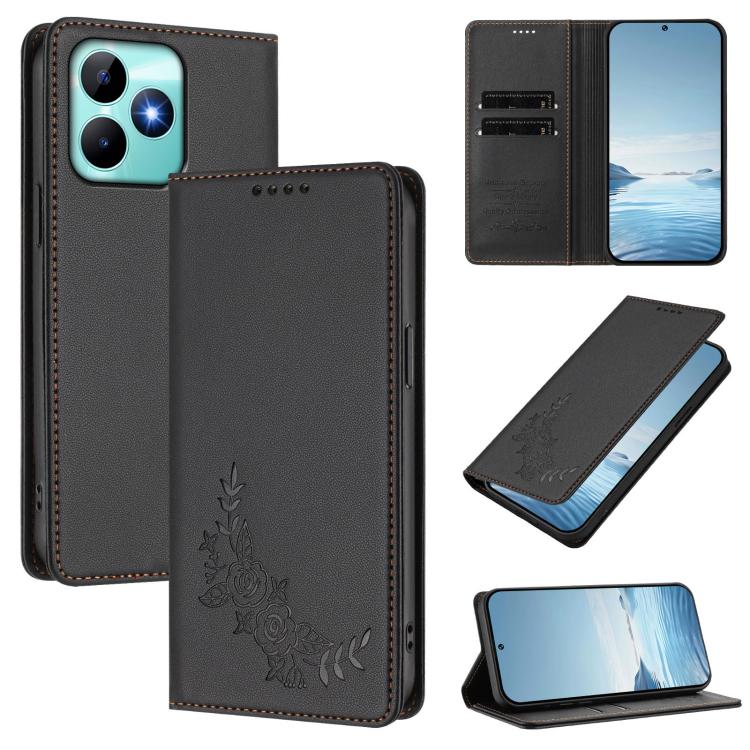 Peony Embossed Magnetic RFID Vegan Leather Phone Case, For Realme 13 5G / 12 5G / 12x / 12x India, For Realme 13+, For Realme 13 4G / 12 4G / 12+ / Narzo 70 / P1, For Realme 13 Pro / 13 Pro+, For Realme GT 6 / GT 6T, For Realme C67 4G / 12 Lite        ...