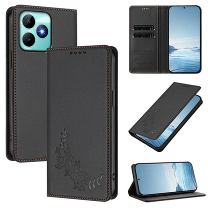 Peony Embossed Magnetic RFID Vegan Leather Phone Case, For Realme 13 5G / 12 5G / 12x / 12x India, For Realme 13+, For Realme 13 4G / 12 4G / 12+ / Narzo 70 / P1, For Realme 13 Pro / 13 Pro+, For Realme GT 6 / GT 6T, For Realme C67 4G / 12 Lite        ...