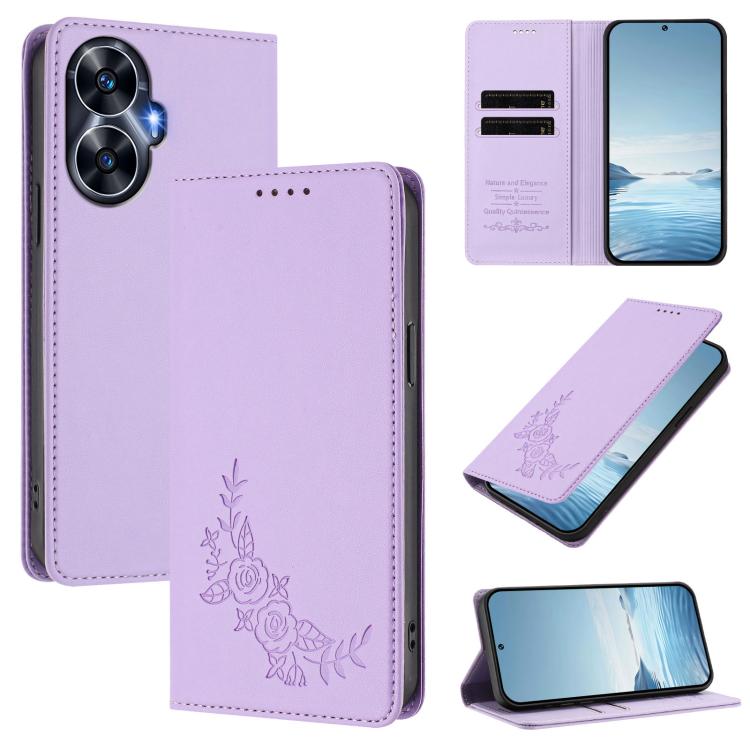 Peony Embossed Magnetic RFID Vegan Leather Phone Case, For Realme 11 4G, For Realme GT5 / GT5 240W, For Realme Narzo 60 Pro, For Realme C65 4G, For Realme C55 / Narzo N55, For Realme 10T / 10s, For Realme GT3 / GT Neo 5 240W