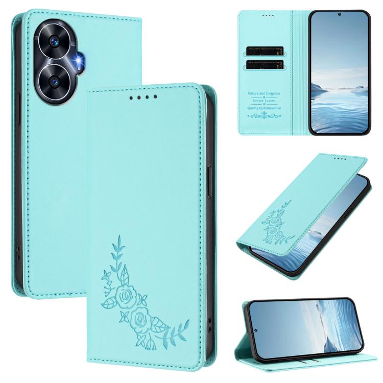 Peony Embossed Magnetic RFID Vegan Leather Phone Case, For Realme 11 4G, For Realme GT5 / GT5 240W, For Realme Narzo 60 Pro, For Realme C65 4G, For Realme C55 / Narzo N55, For Realme 10T / 10s, For Realme GT3 / GT Neo 5 240W