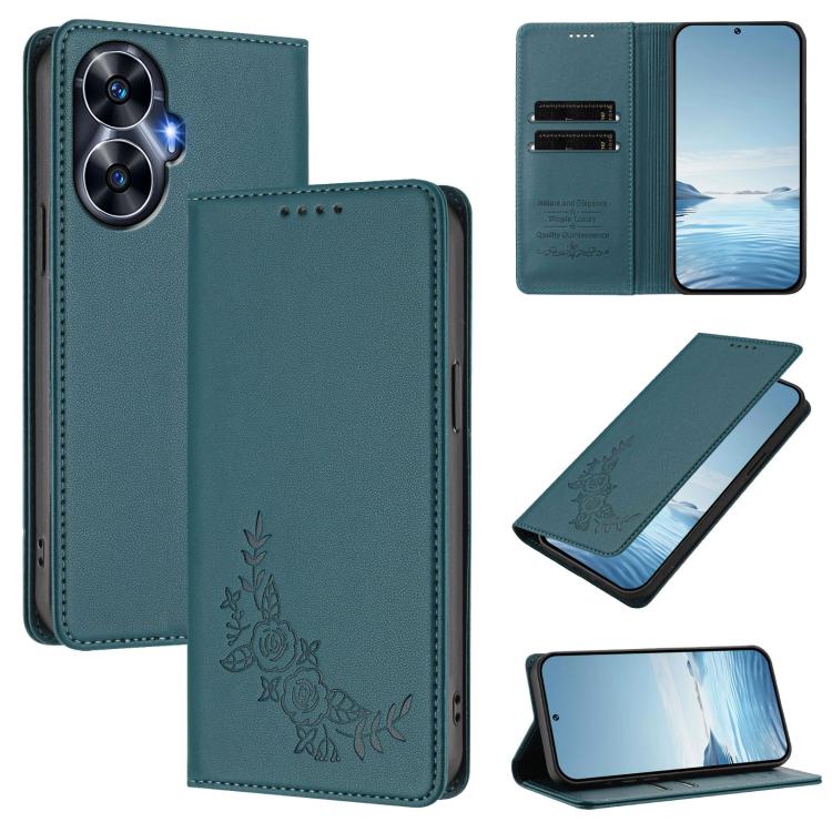 Peony Embossed Magnetic RFID Vegan Leather Phone Case, For Realme 11 4G, For Realme GT5 / GT5 240W, For Realme Narzo 60 Pro, For Realme C65 4G, For Realme C55 / Narzo N55, For Realme 10T / 10s, For Realme GT3 / GT Neo 5 240W