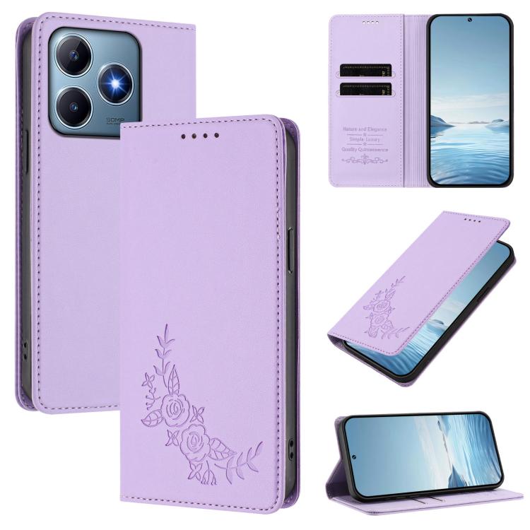 Peony Embossed Magnetic RFID Vegan Leather Phone Case, For Realme C71 India / Note 70 / Note 70T 4G, For Realme C85 Pro 4G, For Realme P4 Pro 5G, For Realme P4 5G, For Realme 15T 5G, For Realme C63 4G / C61 / C61 India / Note 60                        ...
