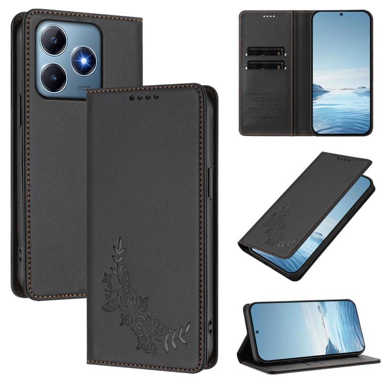 Peony Embossed Magnetic RFID Vegan Leather Phone Case, For Realme C71 India / Note 70 / Note 70T 4G, For Realme C85 Pro 4G, For Realme P4 Pro 5G, For Realme P4 5G, For Realme 15T 5G, For Realme C63 4G / C61 / C61 India / Note 60                        ...