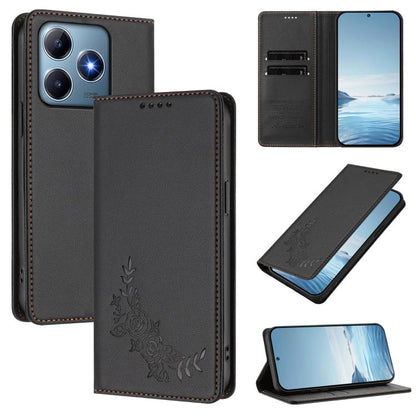 Peony Embossed Magnetic RFID Vegan Leather Phone Case, For Realme C71 India / Note 70 / Note 70T 4G, For Realme C85 Pro 4G, For Realme P4 Pro 5G, For Realme P4 5G, For Realme 15T 5G, For Realme C63 4G / C61 / C61 India / Note 60                        ...