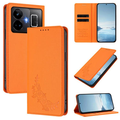 Peony Embossed Magnetic RFID Vegan Leather Phone Case, For Realme 11 4G, For Realme GT5 / GT5 240W, For Realme Narzo 60 Pro, For Realme C65 4G, For Realme C55 / Narzo N55, For Realme 10T / 10s, For Realme GT3 / GT Neo 5 240W