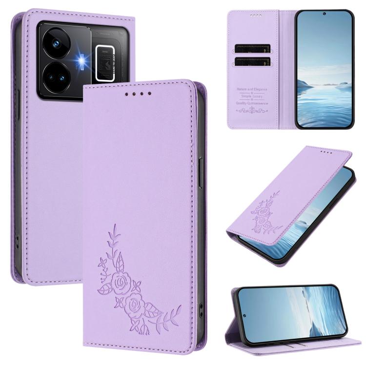 Peony Embossed Magnetic RFID Vegan Leather Phone Case, For Realme 11 4G, For Realme GT5 / GT5 240W, For Realme Narzo 60 Pro, For Realme C65 4G, For Realme C55 / Narzo N55, For Realme 10T / 10s, For Realme GT3 / GT Neo 5 240W