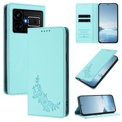 Peony Embossed Magnetic RFID Vegan Leather Phone Case, For Realme 11 4G, For Realme GT5 / GT5 240W, For Realme Narzo 60 Pro, For Realme C65 4G, For Realme C55 / Narzo N55, For Realme 10T / 10s, For Realme GT3 / GT Neo 5 240W